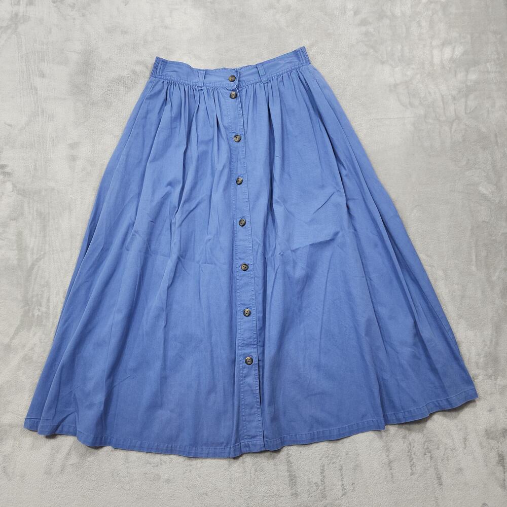 Vintage Partners Mervyns Skirt Womens M Blue Button Front Pleated Cottagecore